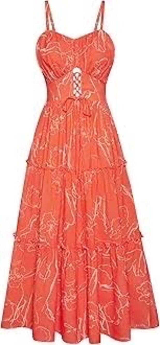 Corset Lace Up Maxi Sundress Orange Floral Cutout Boho Dress M Grace Karin